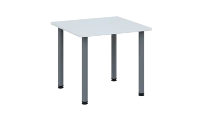 CRTR 80 jídelní stůl, kovová podnož stříbrná, deska 25 mm, 800x800 mm, bílá